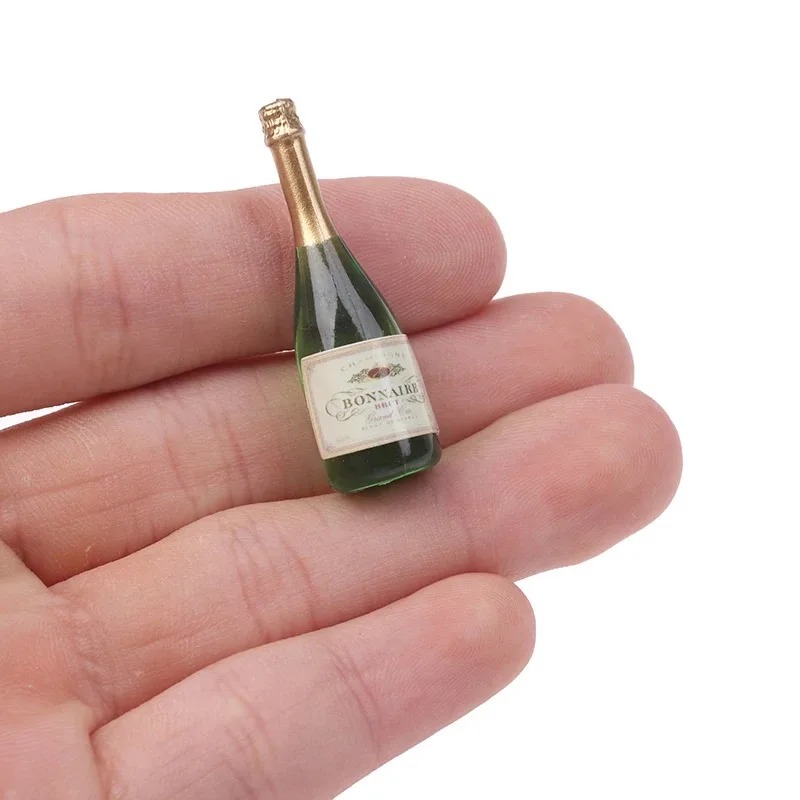 Resin Art Bottle - 2Pcs Dollhouse Miniature Vitreous Champagne Bottles