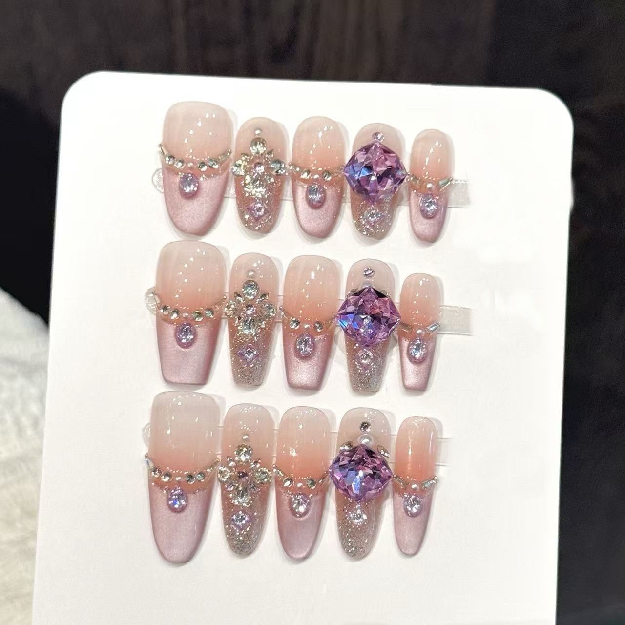 Resin Art Purple - 10pcs Pure Hand Pressed Coffin/Oval Nail
