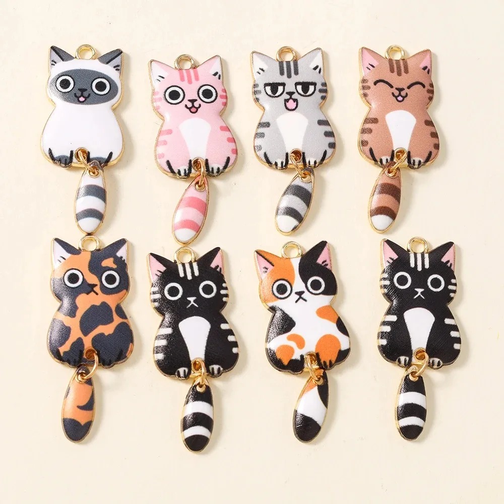 Resin Art Notes - 10Pcs 16×39mm Cute Cartoon Cat Resin