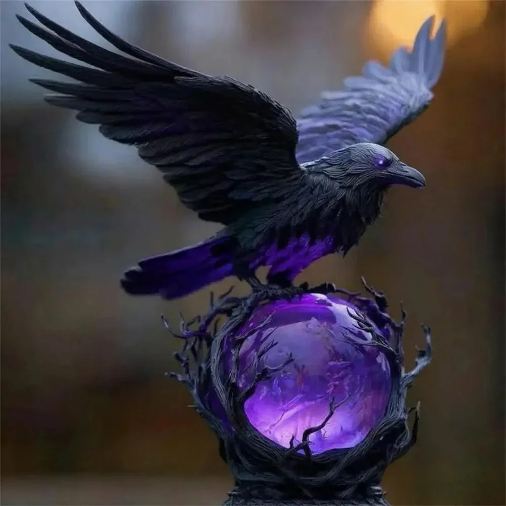 Gothic Raven LED Lamp Sculptur - Resin Art Purple review and price