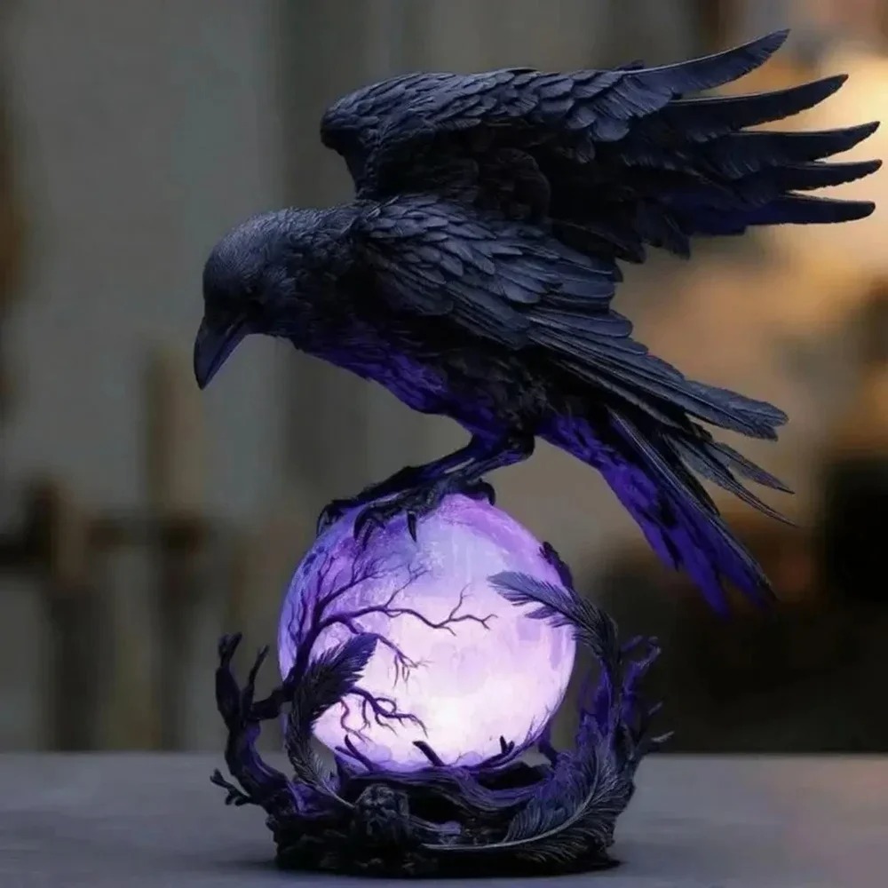 Gothic Raven LED Lamp Sculptur - Resin Art Purple review and price